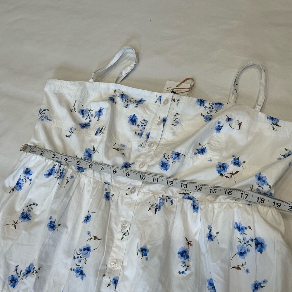 Quince White Midi Sundress with Blue Floral Print Organic Cotton - Picture 13 of 16